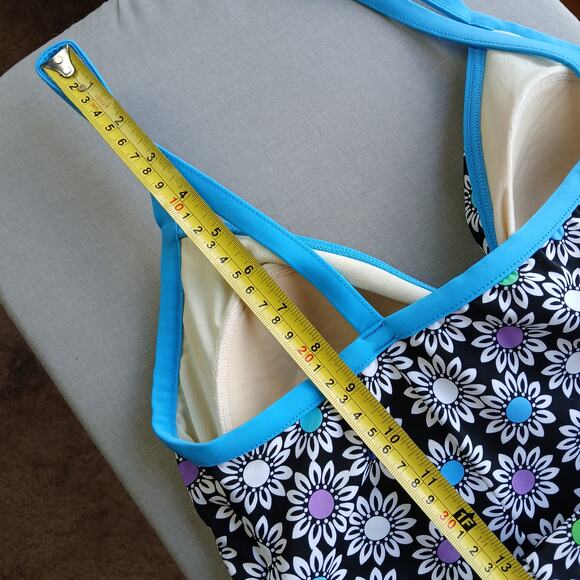 A Shore Fit One Piece Swim Dress size 14 retro floral built in padding EUC - Picture 16 of 16